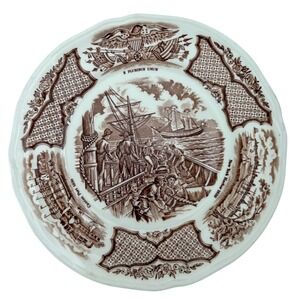 Alfred Meakin Fair Winds Brown Transferware Bread Plate USS Constitution 6.25in